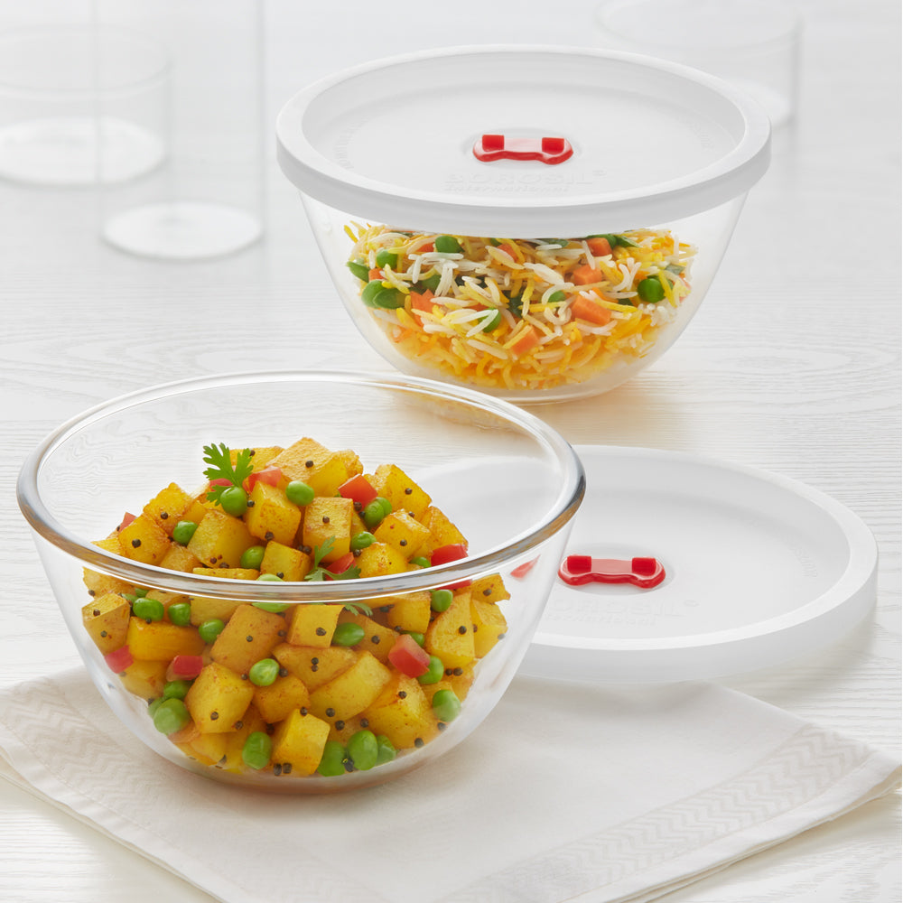 Lot de 2 saladiers de 1 L avec couvercles blancs
