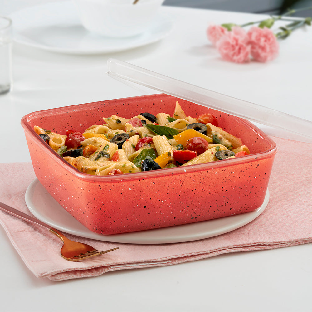 Plat Carré Rose avec Couvercle 800ml