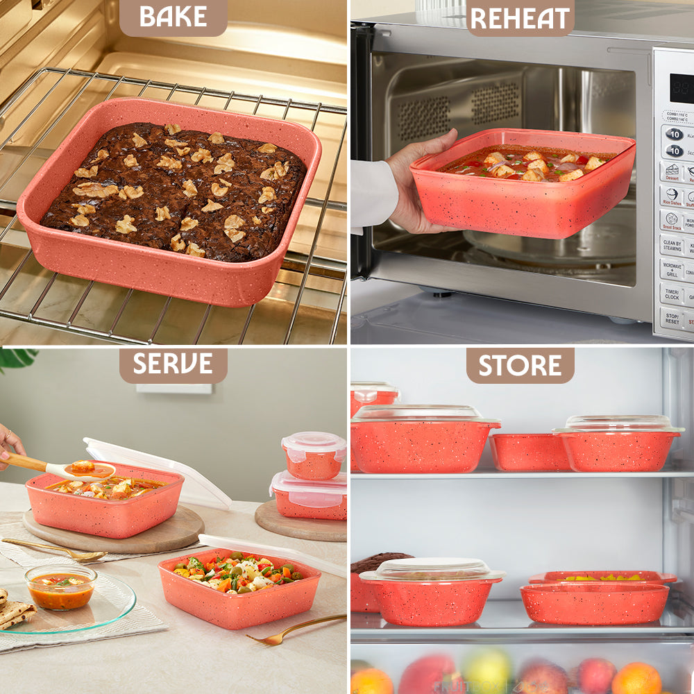 Plat Carré Rose avec Couvercle 800ml