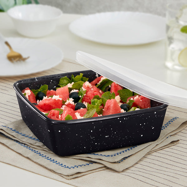 Plat carré noir avec couvercle 800 ml