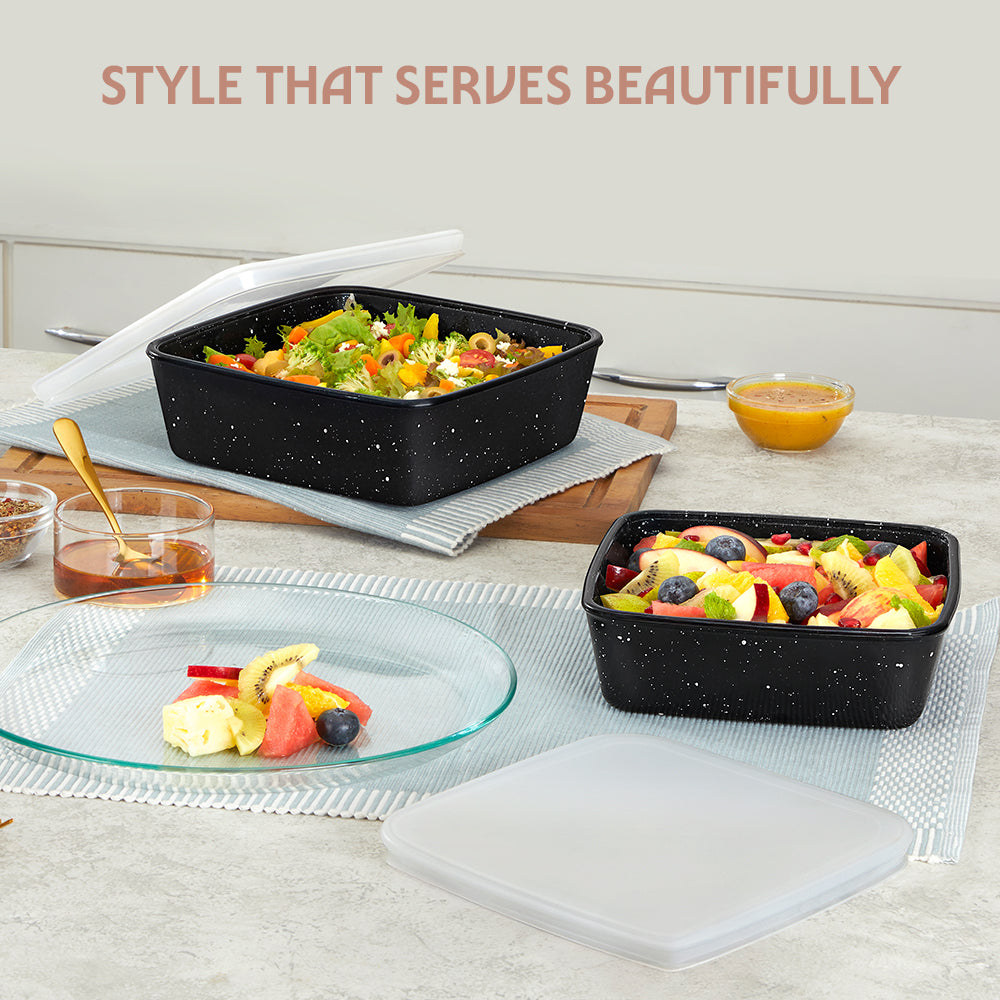 Plat carré noir avec couvercle 800 ml