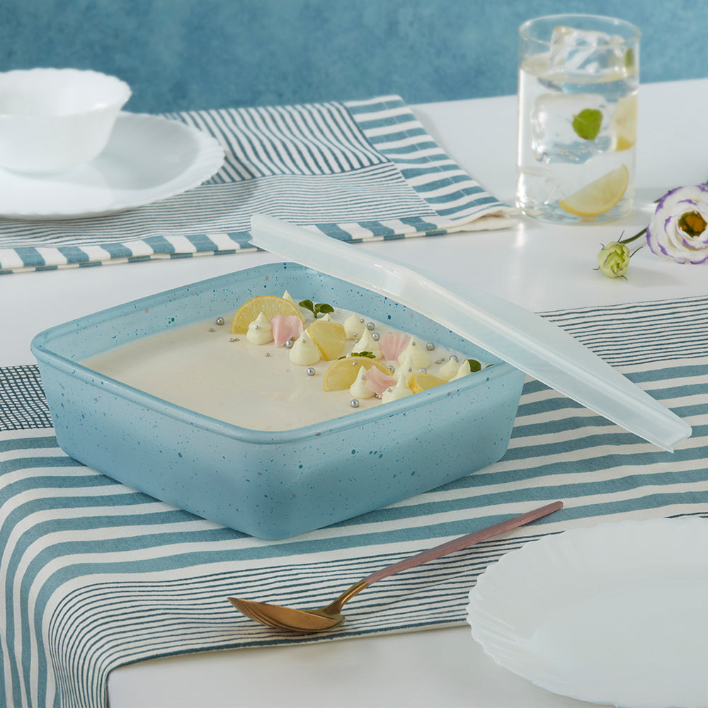 Plat carré bleu avec couvercle 800 ml