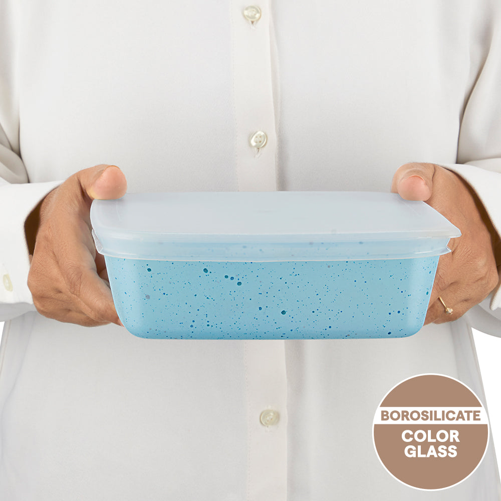 Plat carré bleu avec couvercle 800 ml
