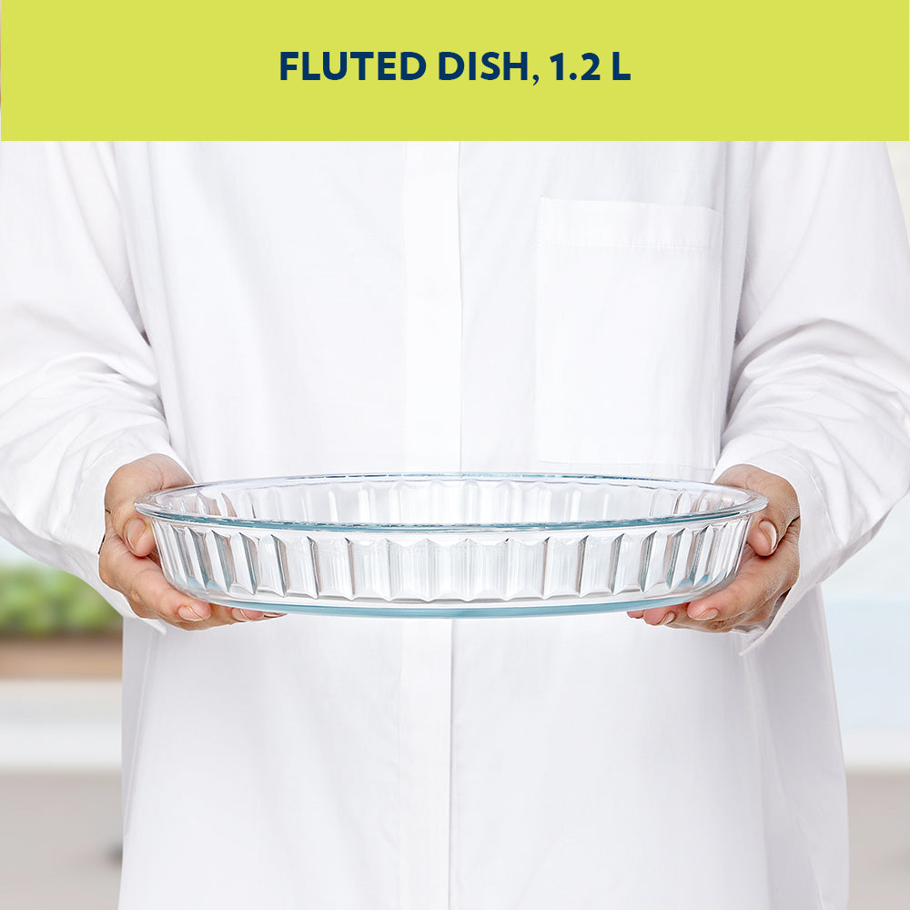 Plat de cuisson en verre cannelé transparent 1,2 L
