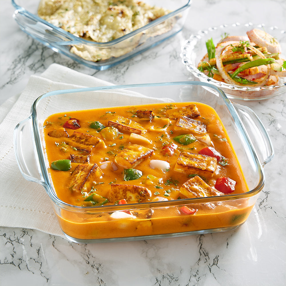 Plat de cuisson carré en verre avec poignées 1,6 L