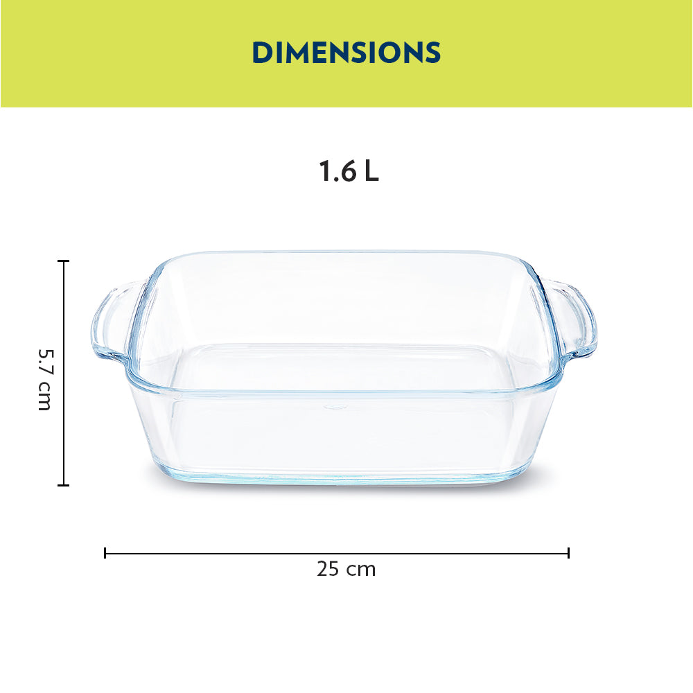 Plat de cuisson carré en verre avec poignées 1,6 L