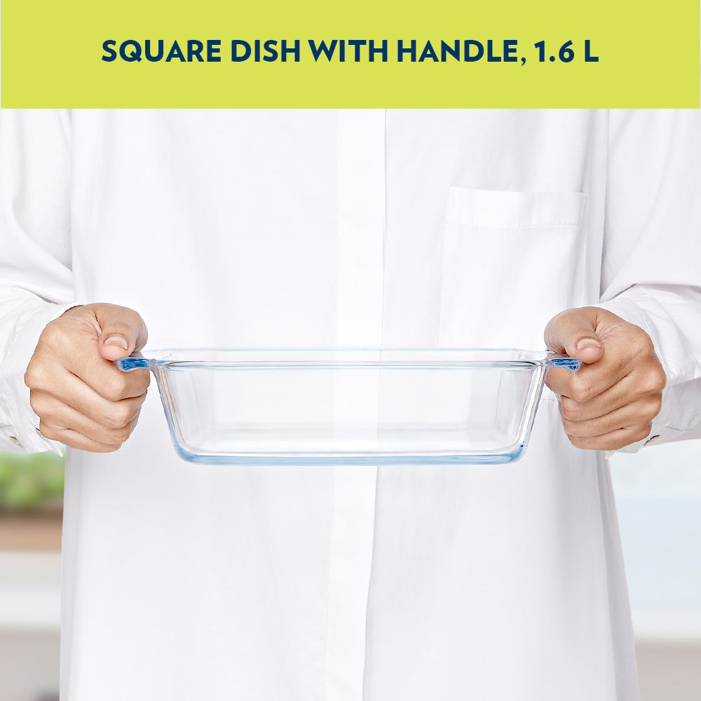 Plat de cuisson carré en verre avec poignées 1,6 L