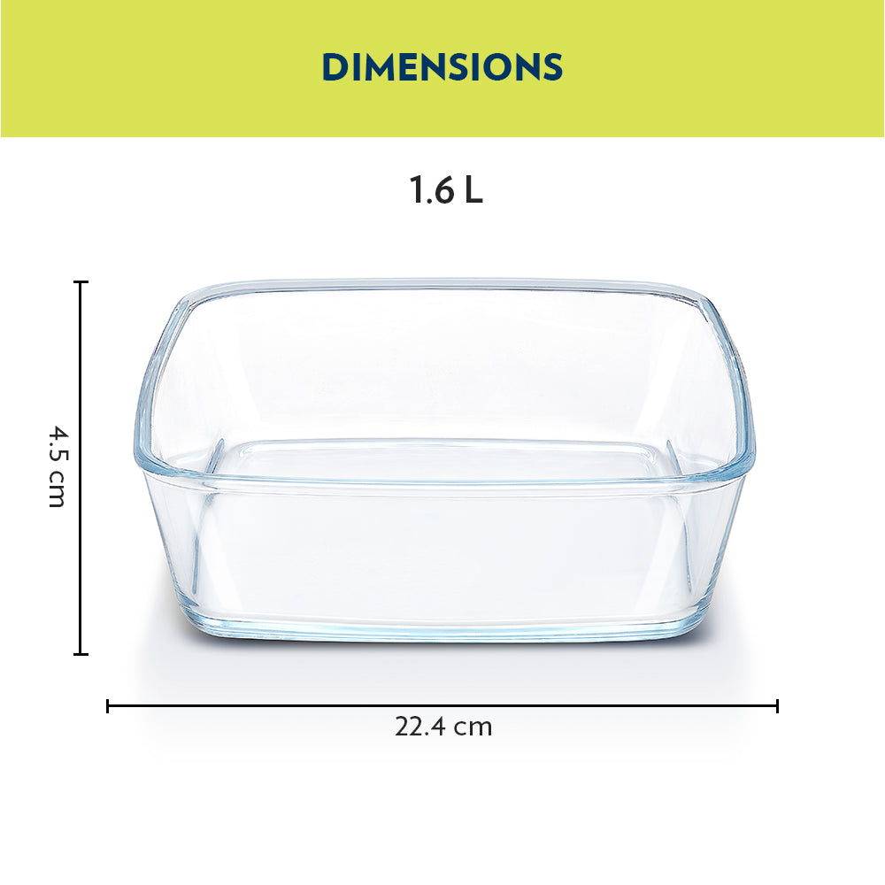 Plat de cuisson carré en verre 1,6 L