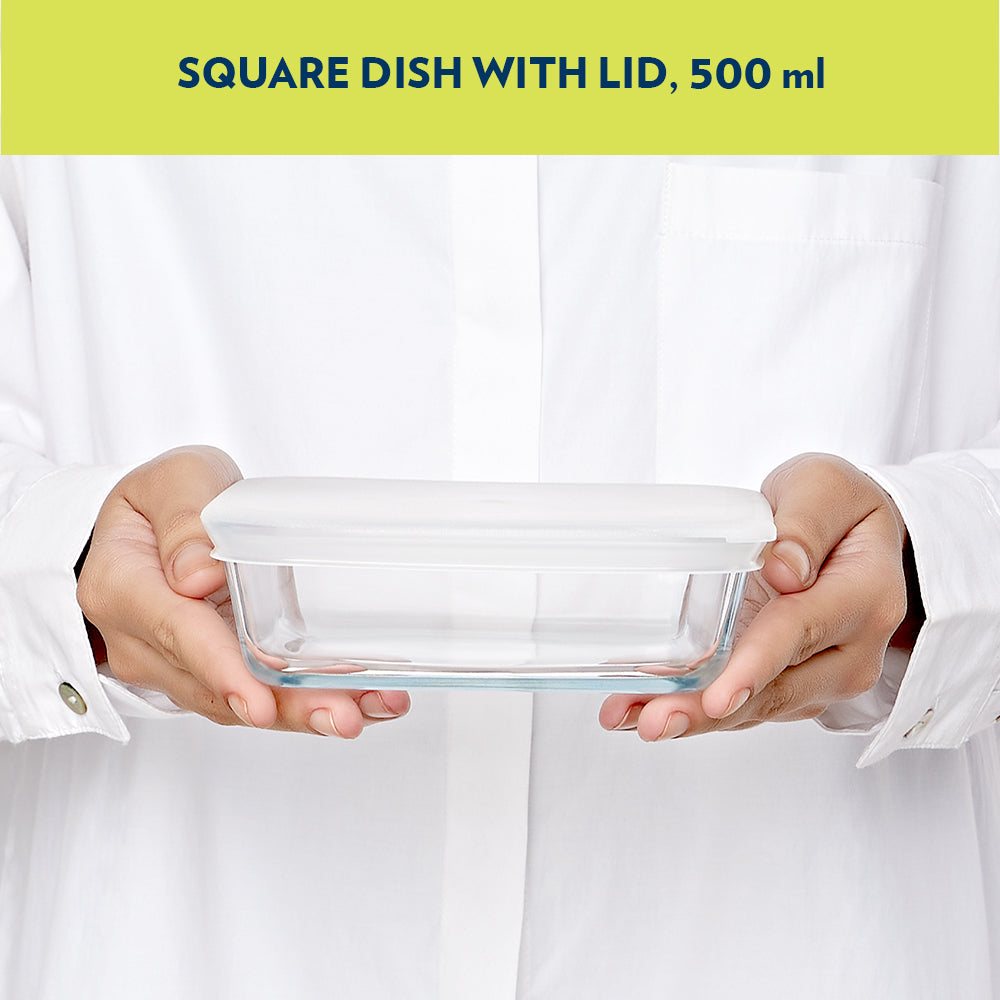 Plat de cuisson carré avec couvercle 500 ml