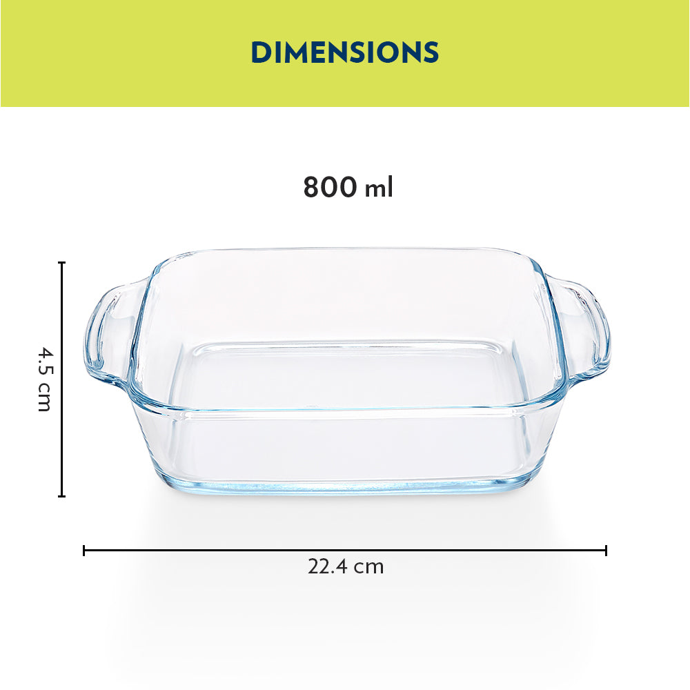 Plat de cuisson carré en verre avec poignées 800ml
