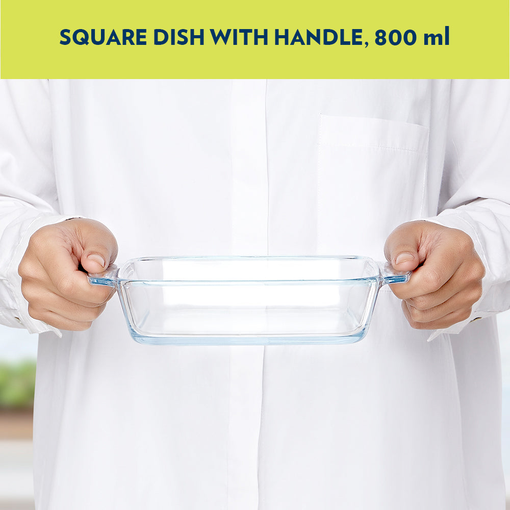 Plat de cuisson carré en verre avec poignées 800ml