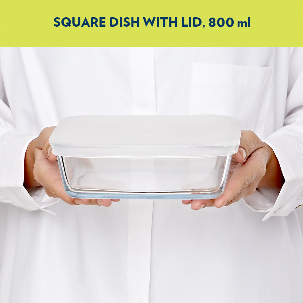 Plat de Cuisson Carré avec Couvercle 800ml