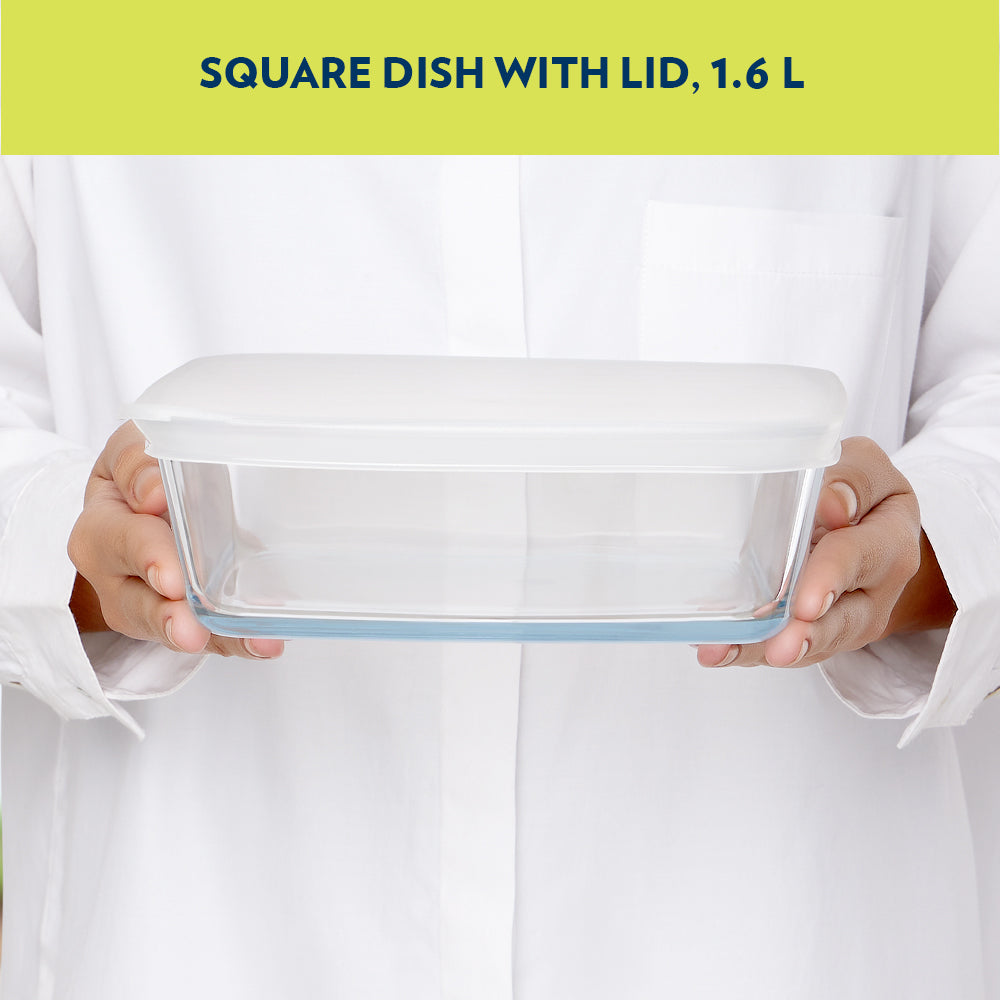 Plat de cuisson carré avec couvercle 1,6 L