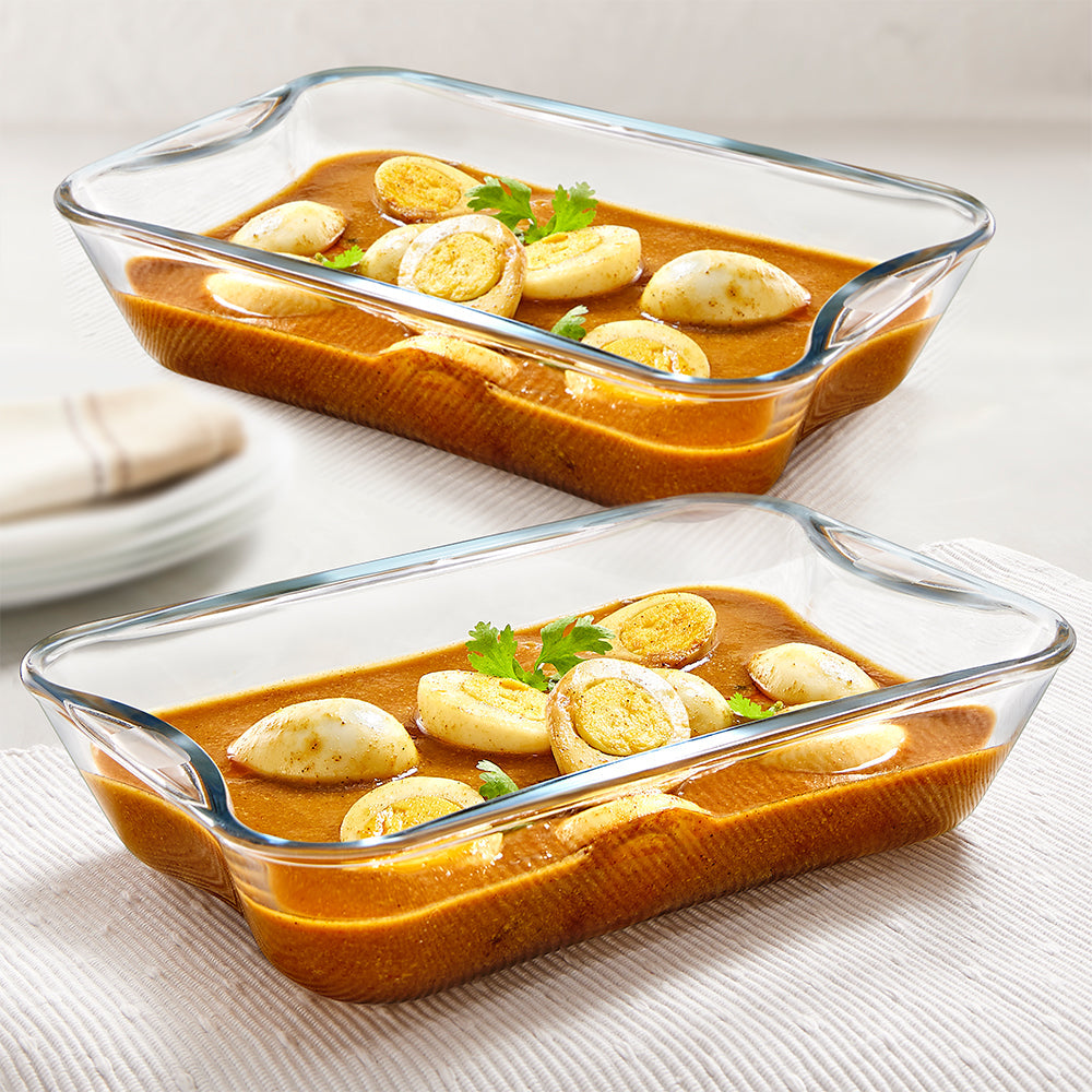 Plat rectangulaire en verre avec anses 1,5 L