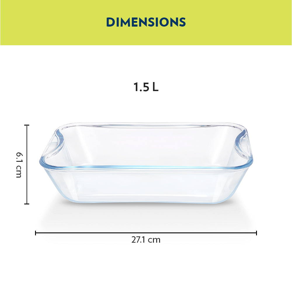 Plat rectangulaire en verre avec anses 1,5 L