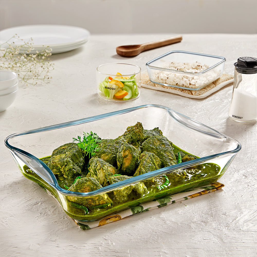Plat de cuisson rectangulaire en verre avec poignées 2,5 L