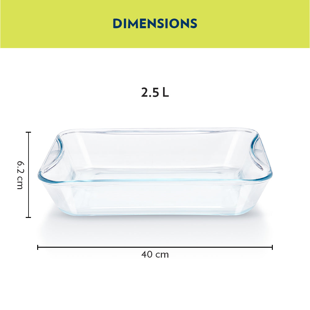 Plat de cuisson rectangulaire en verre avec poignées 2,5 L