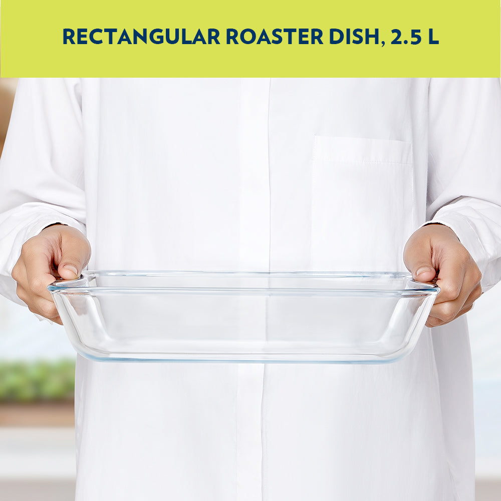 Plat de cuisson rectangulaire en verre avec poignées 2,5 L