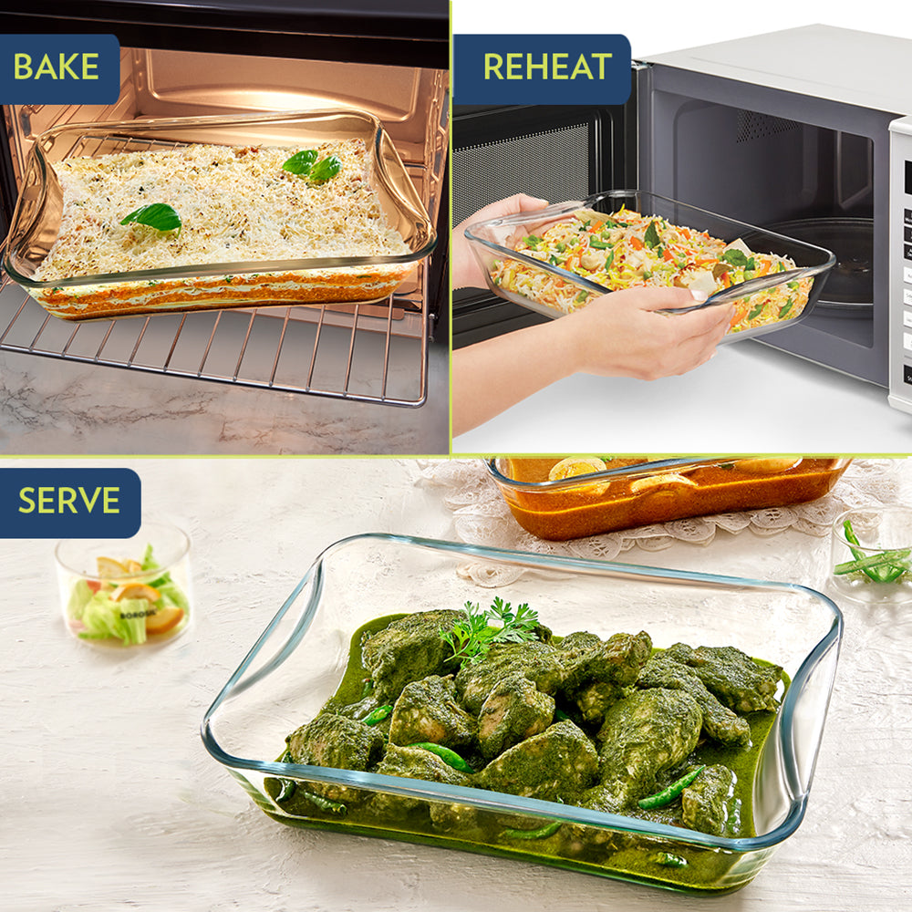 Plat de cuisson rectangulaire en verre avec poignées 2,5 L