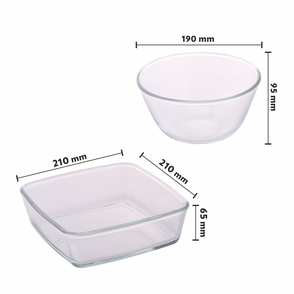 Ensemble cadeau bol et plat en verre – Bol 1,3 L + Plat 1,6 L