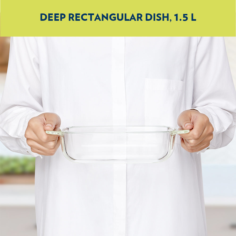 Plat en verre rectangulaire profond 1,5 L