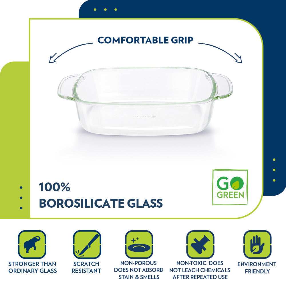Plat en verre rectangulaire profond 1,5 L
