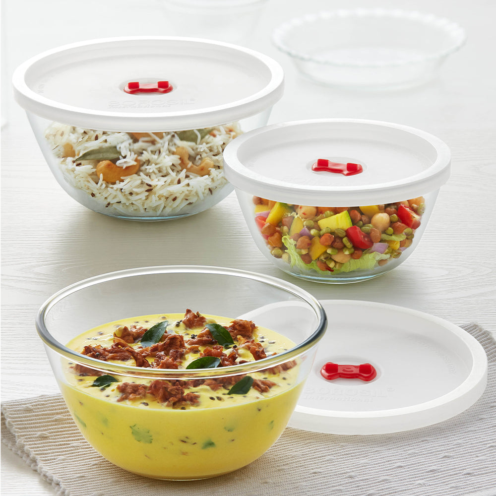 Saladier avec couvercle blanc – Lot de 3